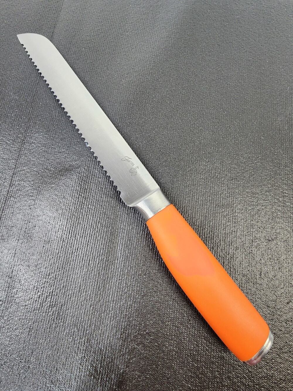 Fiesta 8" Serrated Bread Knife Colorful Orange Rubber Handle Stainless Steel